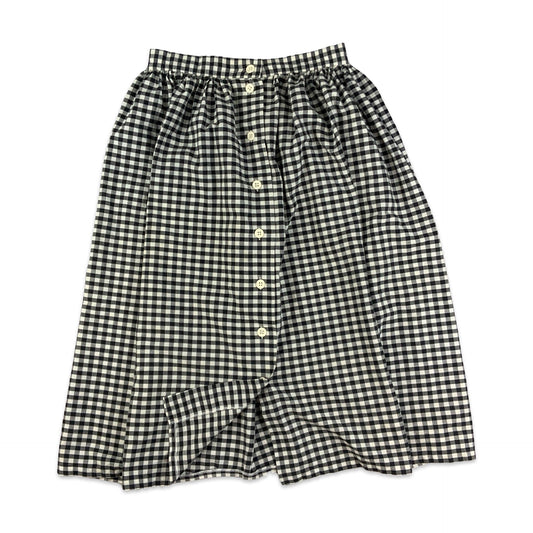 Vintage Black & White Gingham Button-up Midi Skirt 8