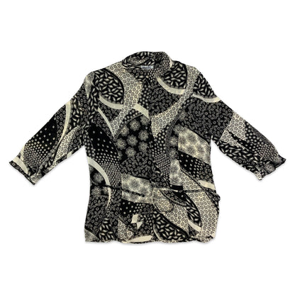 Vintage Black and Beige Button-up Blouse 12 14