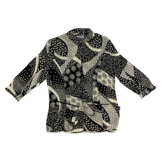 Vintage Black and Beige Button-up Blouse 12 14