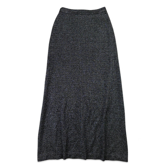 70s Vintage Black Sparkly Lurex Maxi Skirt 6