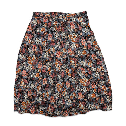 80s Vintage Autumnal Floral Midi Skirt 10