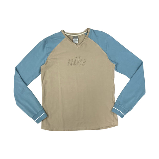 Y2K Blue & Beige Nike Spell Out Long Sleeve Tee 10 12