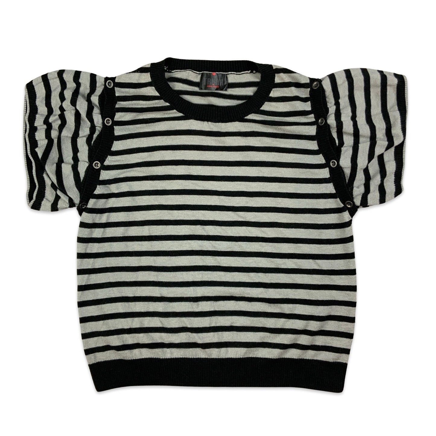 Striped Black & Grey Short Sleeve Jumper 8 10 12