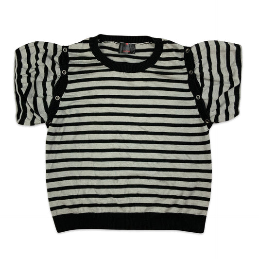 Striped Black & Grey Short Sleeve Jumper 8 10 12