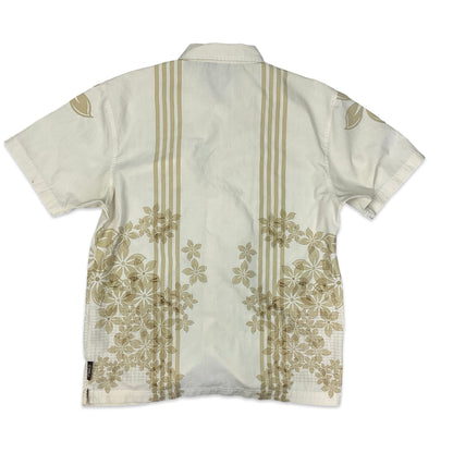 Y2K Beige Floral Print Shirt M L