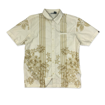 Y2K Beige Floral Print Shirt M L