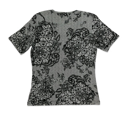 Vintage 90s Black & White Paisley Print Top 8 10