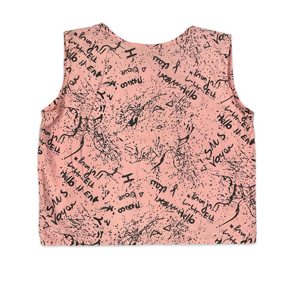 Vintage Pink & Black Abstract Print Tank Top 12 14