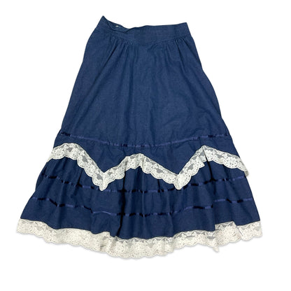 Vintage C&A Tiered Blue Denim Maxi Skirt 10
