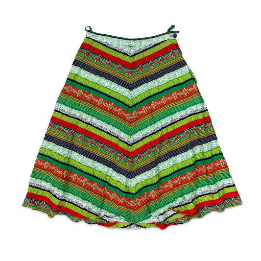 Vintage Multicolour Striped A-line Midi Skirt 8