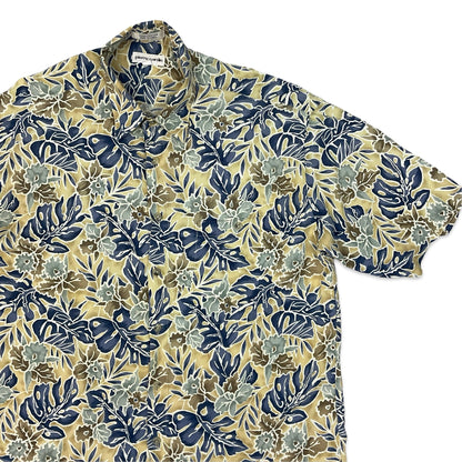 Vintage 1990s/00s Pierre Cardin Yellow & Navy Botanical Print Shirt M L