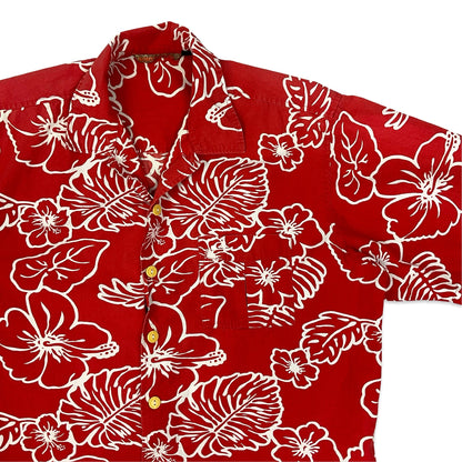 QuikSilver Red & White Floral Print Shirt L XL