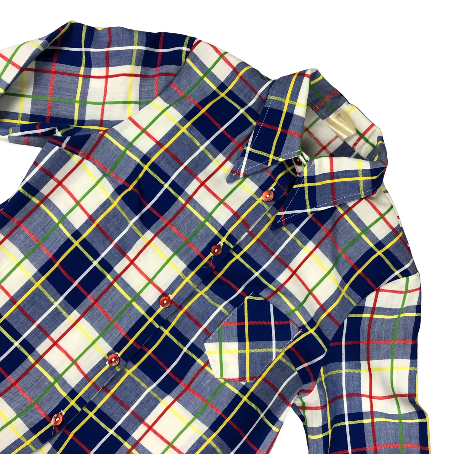 Vintage 70s Blue White Plaid Shirt Blouse 6