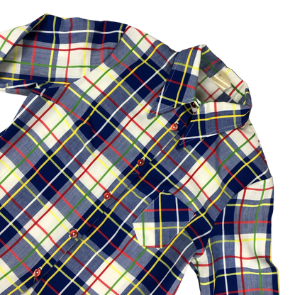 Vintage 70s Blue White Plaid Shirt Blouse 6