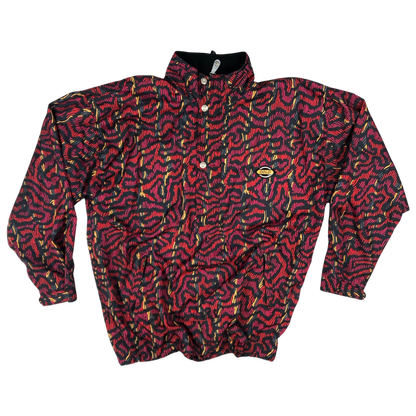 Vintage 80s 90s Crazy Pattern Black & Red Pullover Windbreaker Jacket
