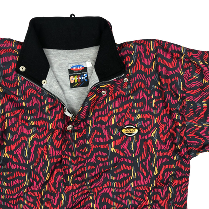 Vintage 80s 90s Crazy Pattern Black & Red Pullover Windbreaker Jacket