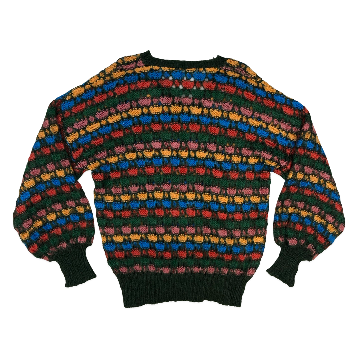 Vintage 80s Multicolour Open Weave Knit V-neck Jumper 3XL