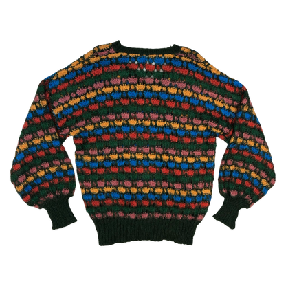 Vintage 80s Multicolour Open Weave Knit V-neck Jumper 3XL