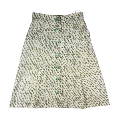 Vintage 60s 70s Green and White Abstract Print Button-up Linen Skirt 4