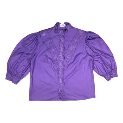 Vintage 80s Cottage Core Purple Blouse 16
