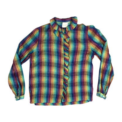 Vintage 80s 90s Multicolour Plaid Print Blouse 10