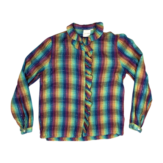 Vintage 80s 90s Multicolour Plaid Print Blouse 10