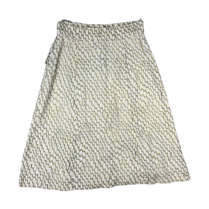 Vintage 60s 70s Green and White Abstract Print Button-up Linen Skirt 4