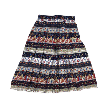 Vintage Abstract Folk Print Pleated Skirt 10