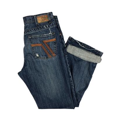 Vintage Flared Distressed Blue Jeans 31W 31L