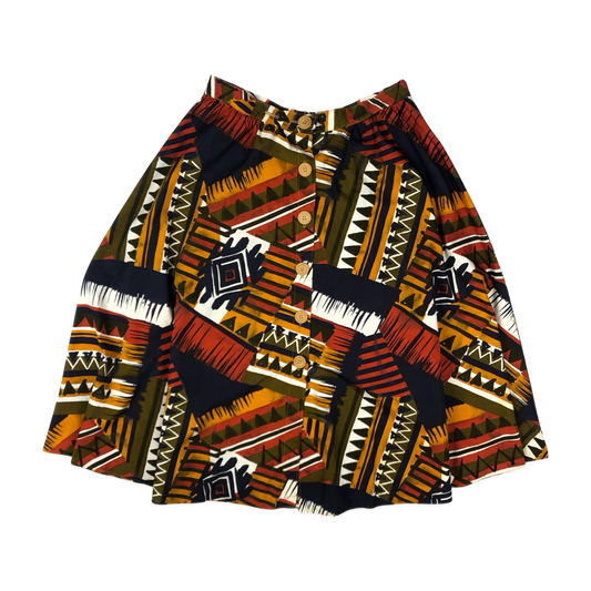 Vintage 80s 90s Abstract Print Button down Skirt 12