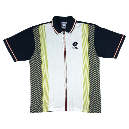 Vintage 80s 90s Lotto White, Green, and Navy Polo Shirt XL