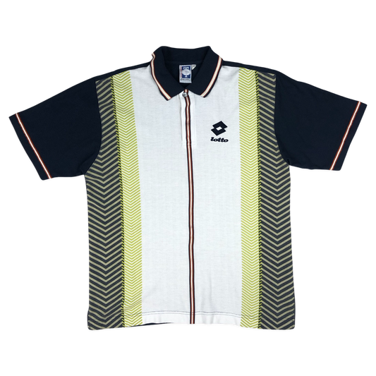 Vintage 80s 90s Lotto White, Green, and Navy Polo Shirt XL