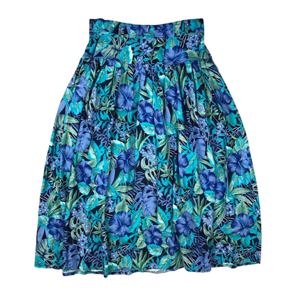 Vintage 80s Blue Floral Pleated Skirt 8