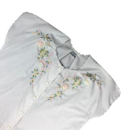 Vintage 80s 90s White Boxy Embroidered Blouse 14