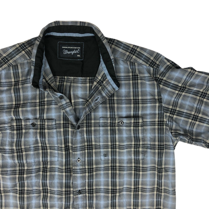 Vintage Wrangler Blue and Grey Short Sleeved Plaid Shirt XXL