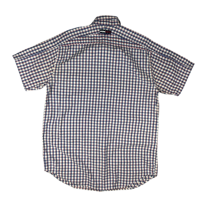 Vintage 90s Tommy Jeans White, Blue, and Red Plaid Shirt M