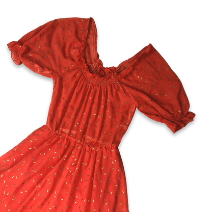 Vintage 70s Gold Flecked Red Maxi Dress Size 8