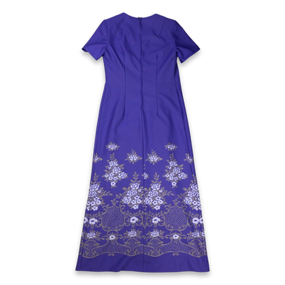 Vintage 70s Lilac Purple Floral Maxi Dress 12