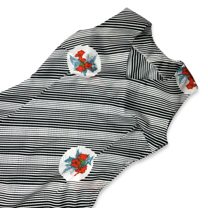 Vintage 70s Maxi Dress Black and White Striped Floral Print 10