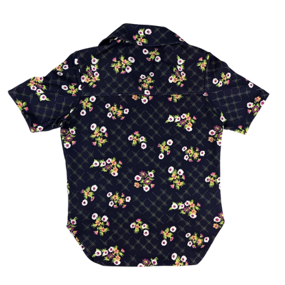 Vintage 70s Navy Floral Pattern Blouse 10