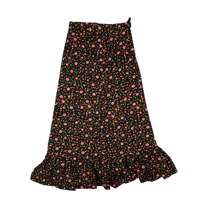 Vintage 60s 70s Black Floral Print Maxi Skirt 4