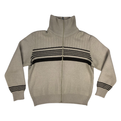 Vintage 80s Beige Zip-down Knit Jumper L
