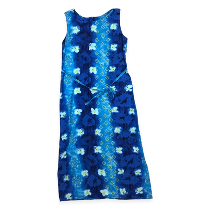 Vintage Blue Floral Print Sleeveless Beach Dress 6