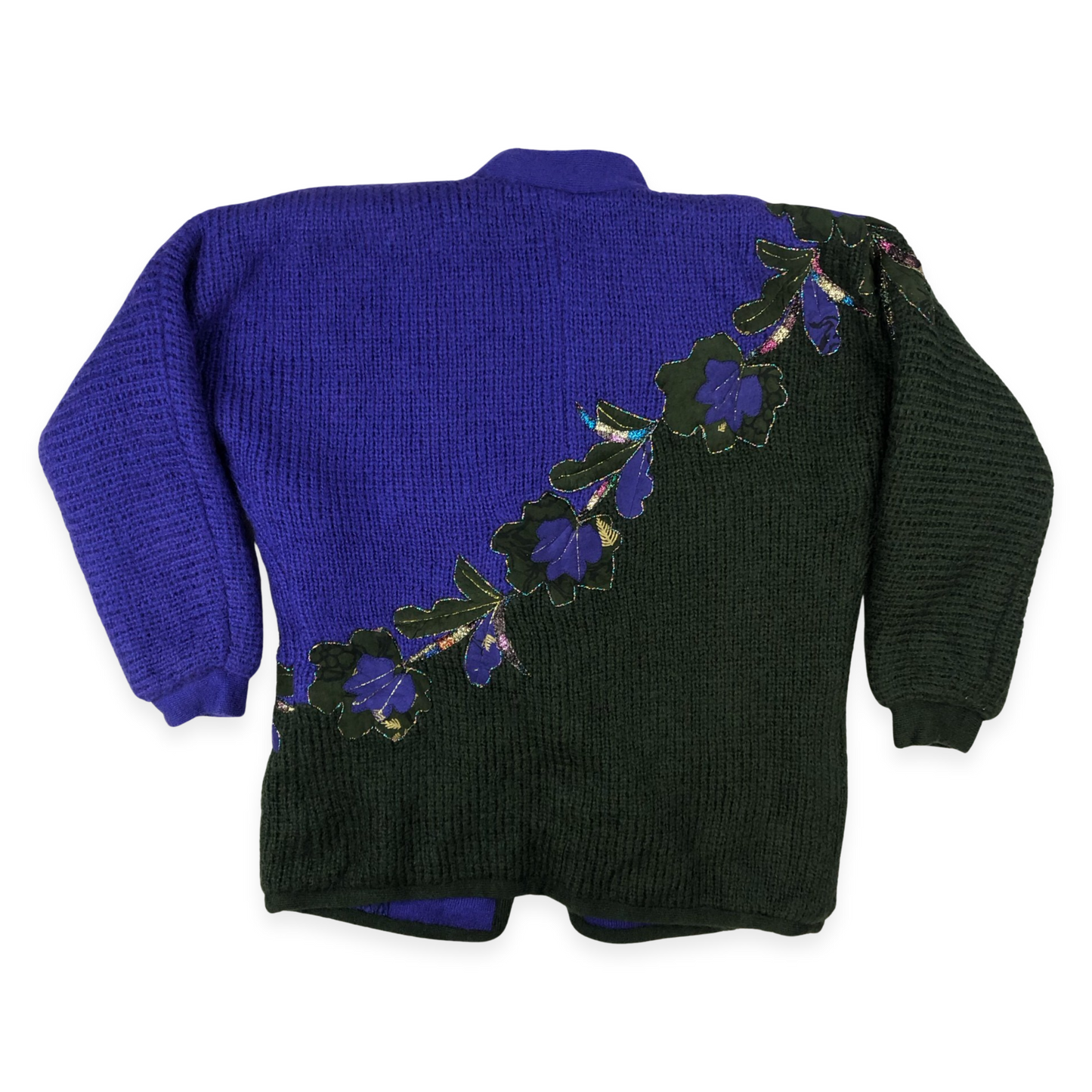 Vintage 80s Purple Black Oversized Cardigan 14 16 18 20