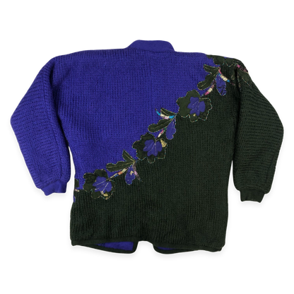 Vintage 80s Purple Black Oversized Cardigan 14 16 18 20