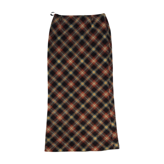 Vintage Brown, Yellow, and Blue Plaid Velvet Pencil Skirt 4 6