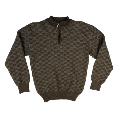 Vintage 80s Brown 1/4-zip Textured Knit Jumper M
