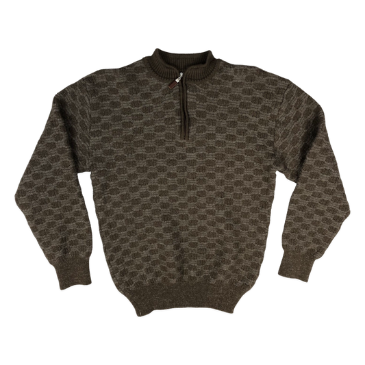 Vintage 80s Brown 1/4-zip Textured Knit Jumper M