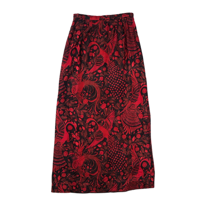 Vintage Red Paisley Bird Peacock Print Skirt 10