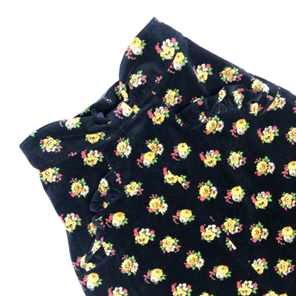 Vintage Black and Yellow Floral Velvet Velour Skirt 6